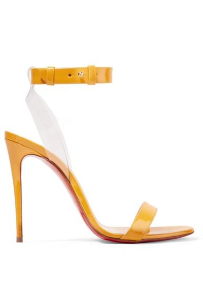Shop Christian Louboutin Jonatina 100 Pvc-trimmed Patent-leather Sandals In Yellow