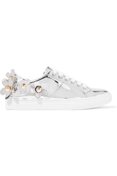 Shop Marc Jacobs Daisy Appliquéd Metallic Leather Sneakers In Silver