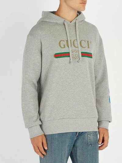Gucci Vintage Logo Embroidered Pullover Hoodie In Grey | ModeSens
