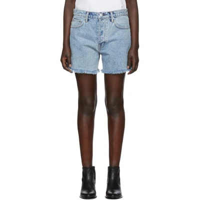 Shop Helmut Lang Blue Denim Boy Fit Cut-off Shorts In Spkld Mrble