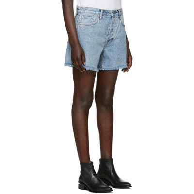 Shop Helmut Lang Blue Denim Boy Fit Cut-off Shorts In Spkld Mrble