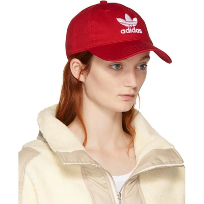 Shop Adidas Originals Red Trefoil Cap In Collegiater