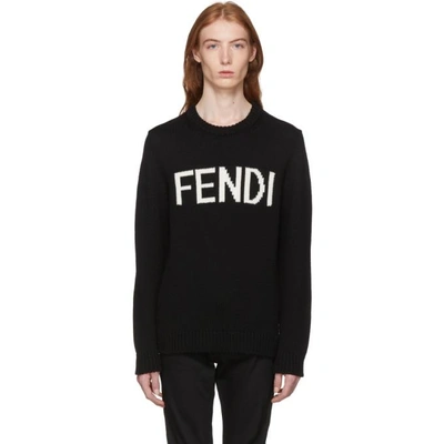 Shop Fendi Black Wool Logo Pullover In F0qa1 Black