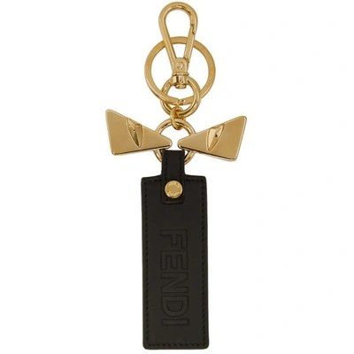 Shop Fendi Black And Gold Bag Bugs Charm Keychain In F0kur Black