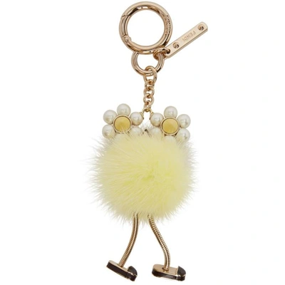 Shop Fendi Yellow Pearl And Fur Chick Charm In F137k Yello
