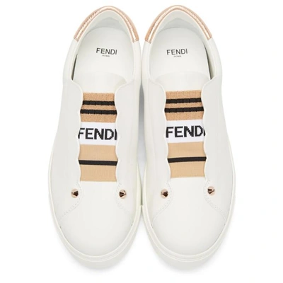 Shop Fendi White Knit Logo Scallop Sneakers In F12xn White