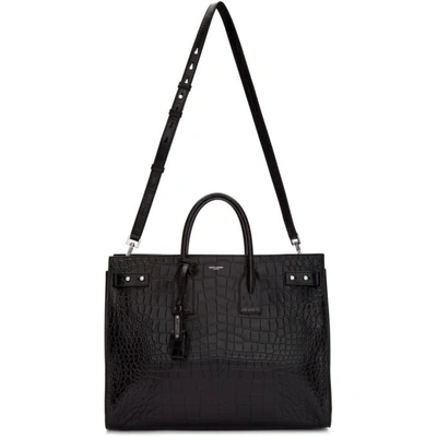 Shop Saint Laurent Black Croc Sac De Jour Tote In 1000 Black