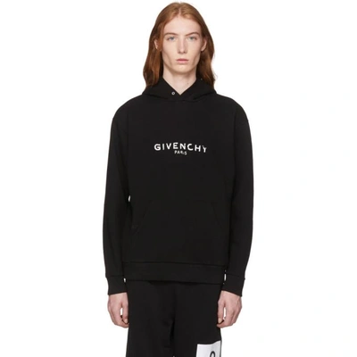 Shop Givenchy Black Distressed Logo Hoodie In 001 Black