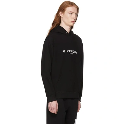 Shop Givenchy Black Distressed Logo Hoodie In 001 Black