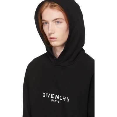 Shop Givenchy Black Distressed Logo Hoodie In 001 Black