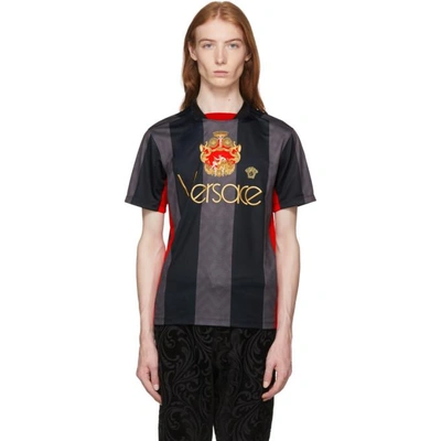 Shop Versace Black Stripe Logo Football Jersey In A008 Black