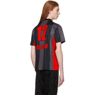 Shop Versace Black Stripe Logo Football Jersey In A008 Black