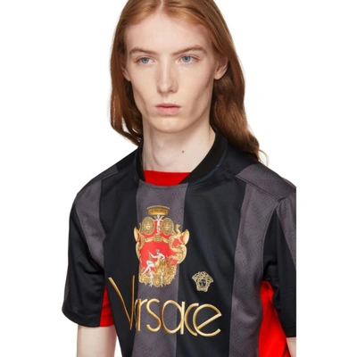 Shop Versace Black Stripe Logo Football Jersey In A008 Black