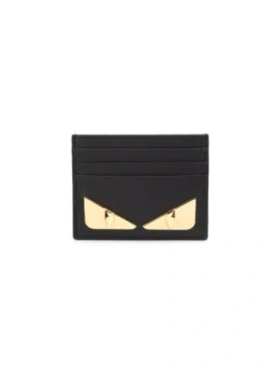 Shop Fendi Leather Bugs Card Case In Black