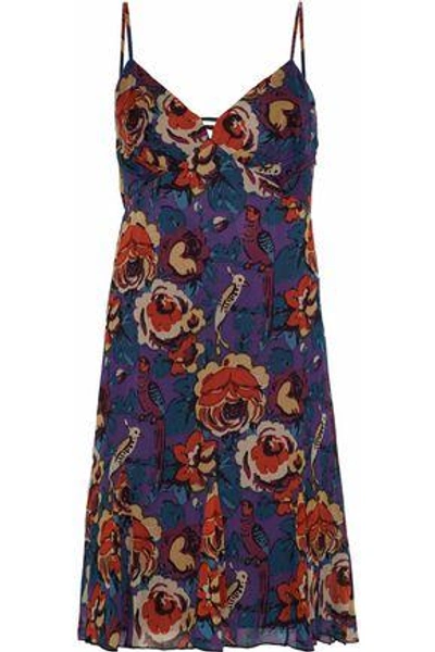 Shop Anna Sui Woman Floral-print Crepe De Chine Dress Purple