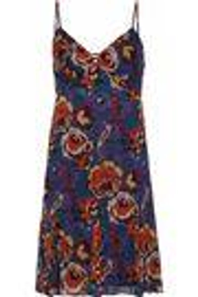 Shop Anna Sui Woman Floral-print Crepe De Chine Dress Purple