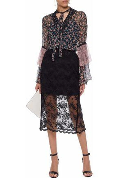 Shop Anna Sui Layered Embroidered Tulle Skirt In Black