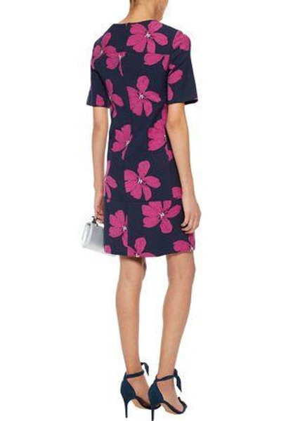 Shop Lela Rose Woman Cotton-blend Floral-jacquard Mini Dress Midnight Blue