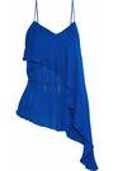Shop Haute Hippie Woman Faye Asymmetric Ruffled Silk Crepe De Chine Top Royal Blue