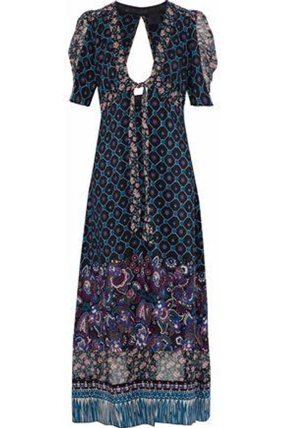 Shop Anna Sui Open-back Printed Silk Kimono In Indigo