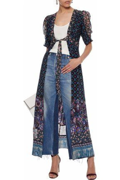 Shop Anna Sui Open-back Printed Silk Kimono In Indigo