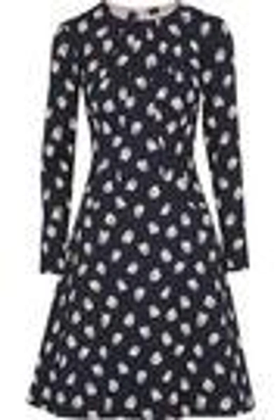 Shop Lela Rose Woman Flared Crinkled Floral-jacquard Cotton-blend Dress Midnight Blue