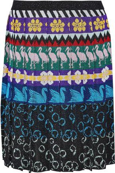 Shop Mary Katrantzou Woman Mandy Pleated Metallic Intarsia-knit Skirt Multicolor