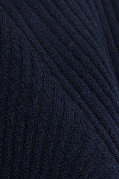 Shop Autumn Cashmere Woman Tie-back Ribbed Merino Wool-blend Sweater Midnight Blue