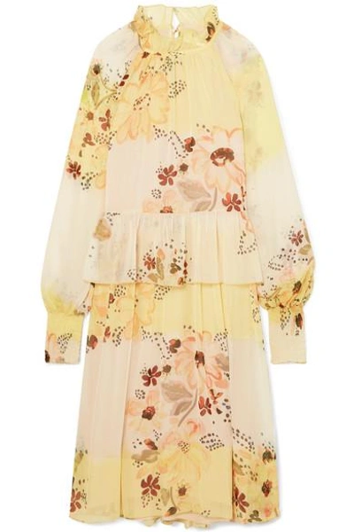 Shop See By Chloé Tiered Floral-print Georgette Dress In Yellow