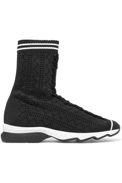 Shop Fendi Stretch-knit Sneakers In Black