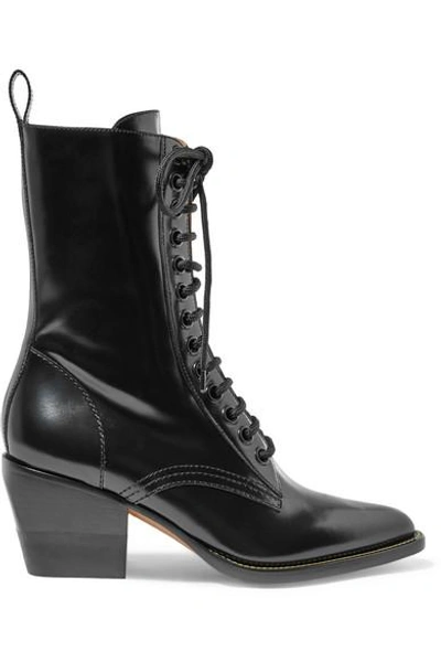 Shop Chloé Rylee Glossed-leather Ankle Boots In Black