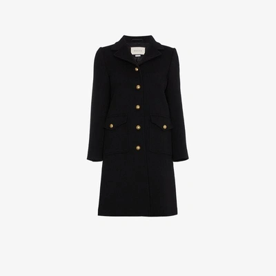 Shop Gucci Black Wool Coat With Double G