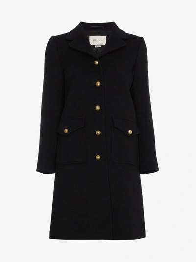 Shop Gucci Black Wool Coat With Double G