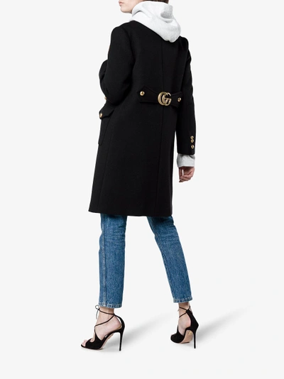 Shop Gucci Black Wool Coat With Double G