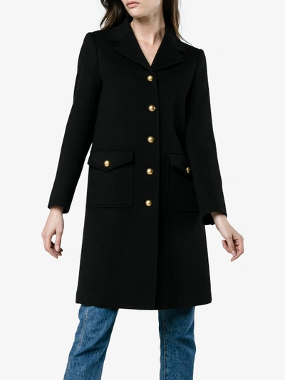 Shop Gucci Black Wool Coat With Double G