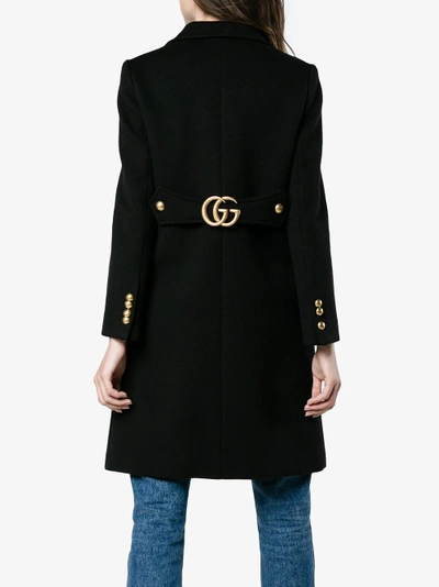 Shop Gucci Black Wool Coat With Double G