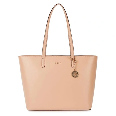 Shop Dkny Bryant Shell Leather Tote In Beige