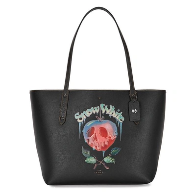 Shop Coach X Disney Market Printed Leather Tote In Black
