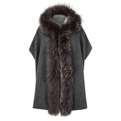 Shop Dom Goor Grey Fur-trimmed Wool Blend Cardigan