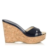 Jimmy Choo Perfume 120 Patent Leather And Cork Wedge Sandals In Black