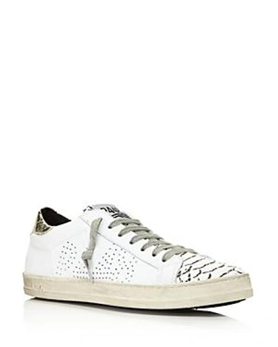 Shop P448 Women's John Perforated Leather & Snake Print Lace Up Sneakers In Pbw/platinum