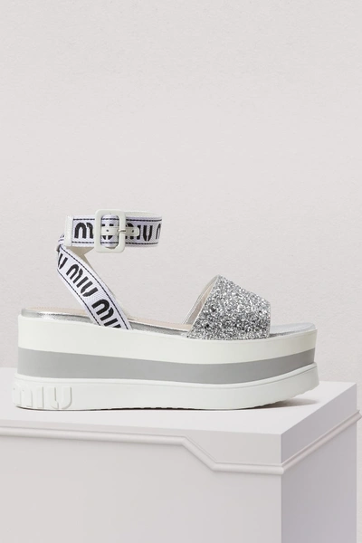 Shop Miu Miu Platform Sandals In Silver