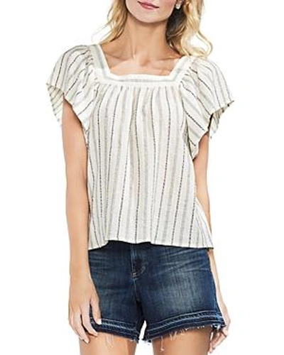 Shop Vince Camuto Metallic Stripe Peasant Top In Canopy Green