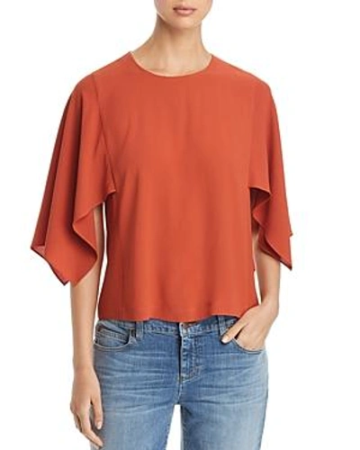 Shop Eileen Fisher Handkerchief Sleeve Silk Top In Orange