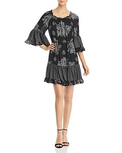 Shop Kobi Halperin Nastasia Pattern Block Silk Dress In Black Multi