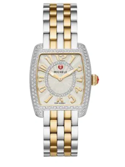 Shop Michele Watches Urban Mini 16 Diamond & Two-tone Stainless Steel Bracelet Watch In Silver-gold