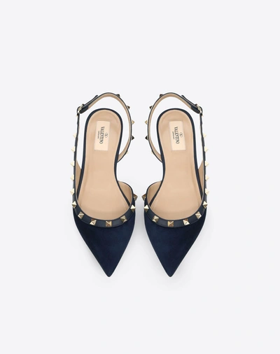 Shop Valentino Suede Rockstud Slingback Ballet Flat In Dark Blue