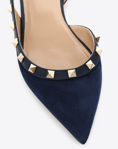 Shop Valentino Suede Rockstud Slingback Ballet Flat In Dark Blue