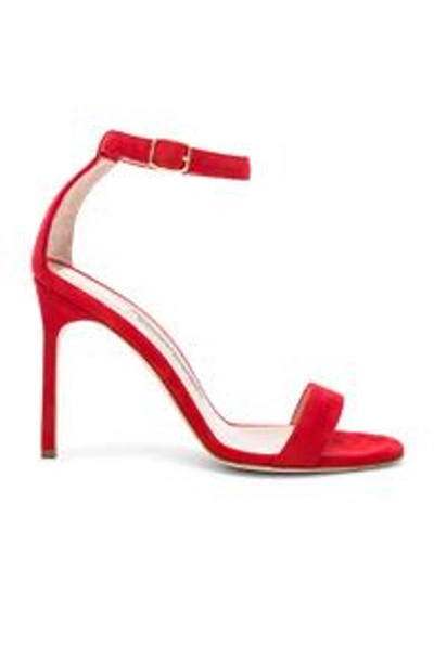 Shop Manolo Blahnik Suede Chaos 105 Sandals In Red. In Red Suede