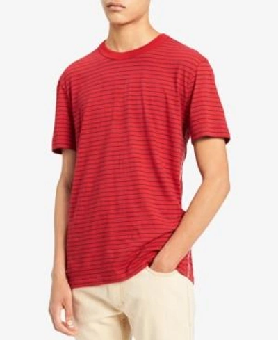 Shop Calvin Klein Jeans Est.1978 Men's Stripe T-shirt In Tango Red